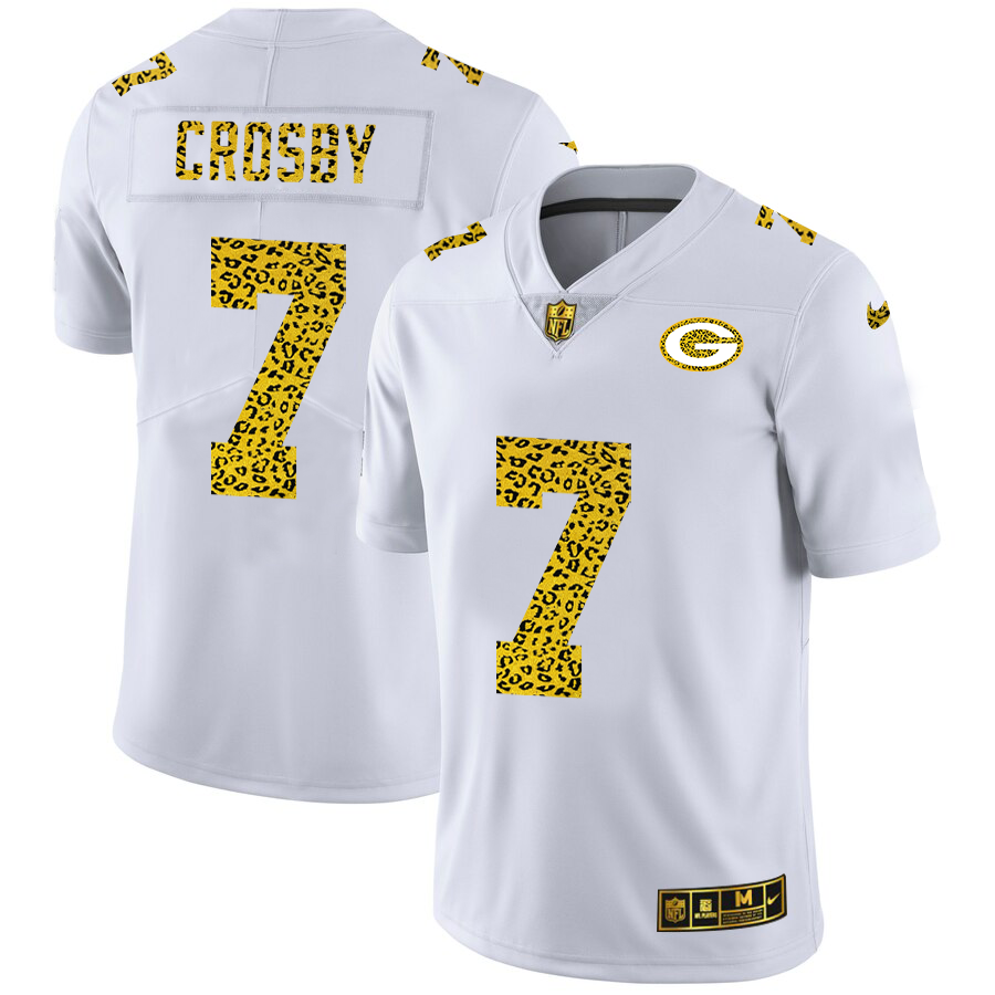 Green Bay Packers #7 Mason Crosby Men Nike Flocked Leopard Print Vapor Limited NFL Jersey White